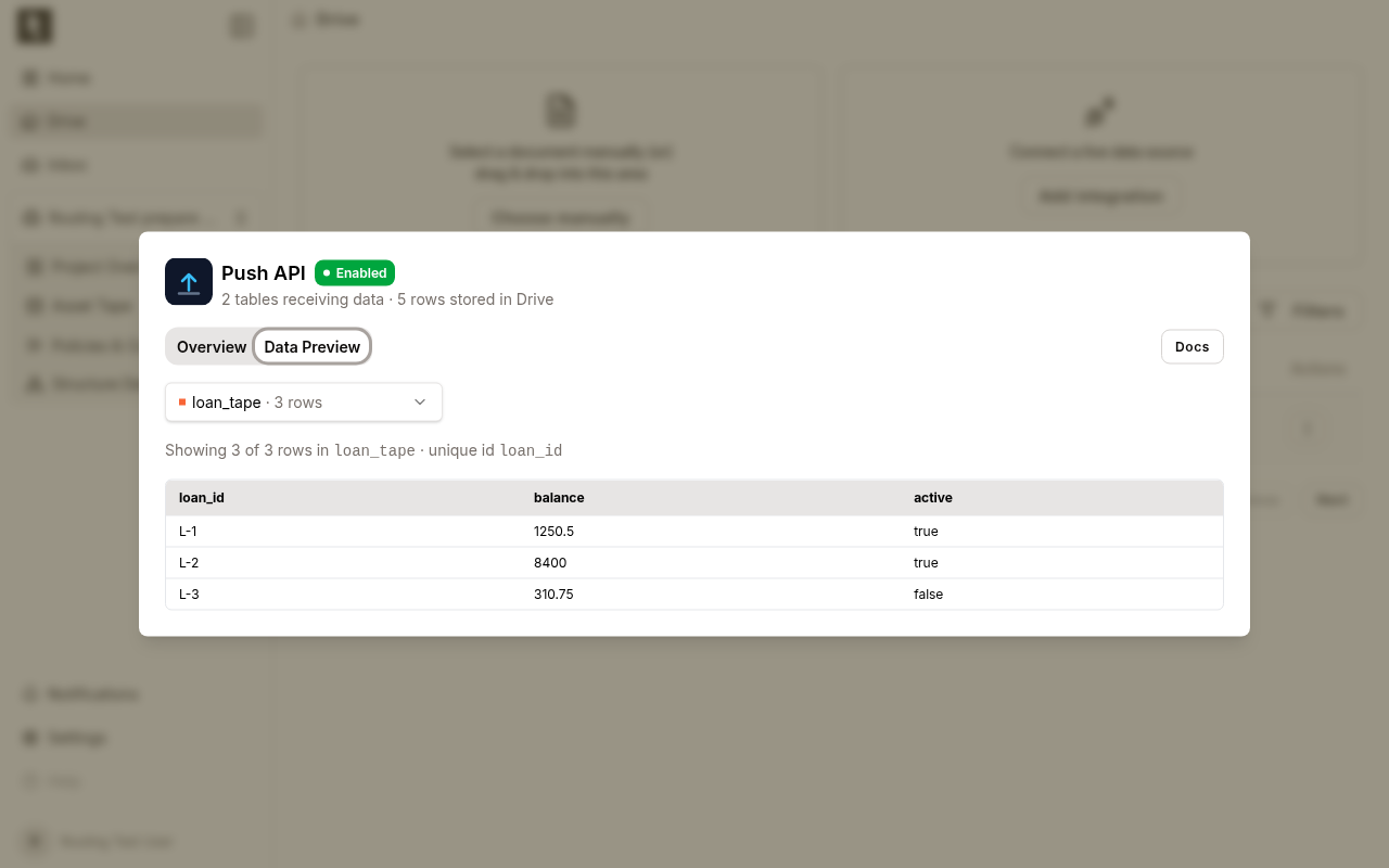 Previewing a pushed table's rows in the manage view