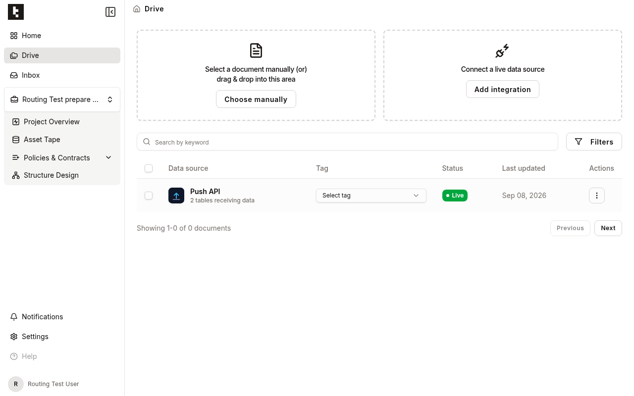 A connected Push API integration listed on Drive with its table count